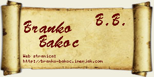 Branko Bakoč vizit kartica